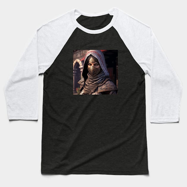 Female Assassin Intense Stare Baseball T-Shirt by ZombieTeesEtc